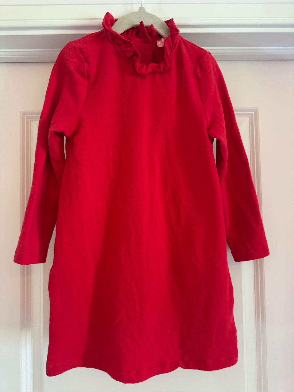 Girls' Red Ruffle-Neck Long Sleeve Tunic Dress
